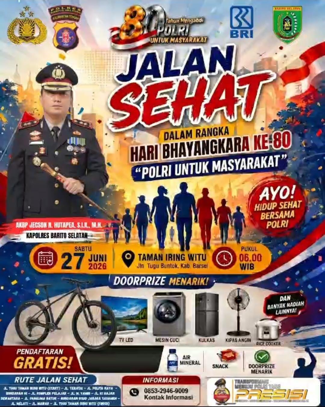 polres-barito-selatan-gelar-jalan-sehat-gratis-sambut-hari-bhayangkara-ke-80,-siapkan-tv-hingga-sepeda-gunung-sebagai-door-prize